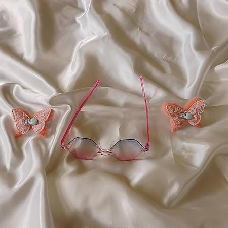Joyify Cute Lace Bow Hair Clips with Rhinestone & Turquoise Beads – Peach Pink (2 Pieces)