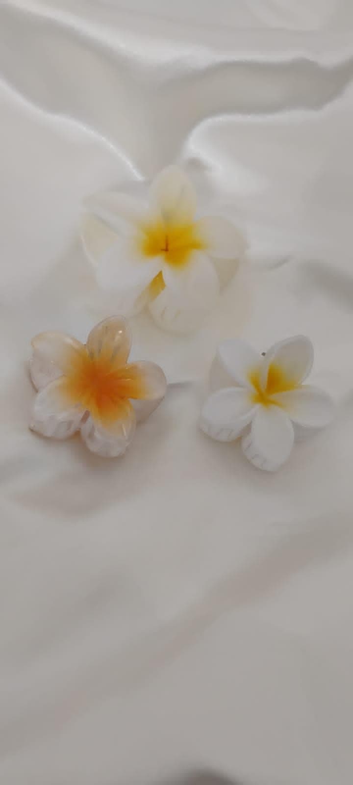 Plumeria Frangipani Hair Clips, White with Yellow Center, Tropical Flower Hair Accessories, Set of 3