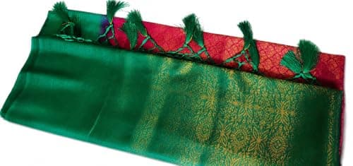 Green & Pink Silk Saree with Gold Zari Weave and Tassels