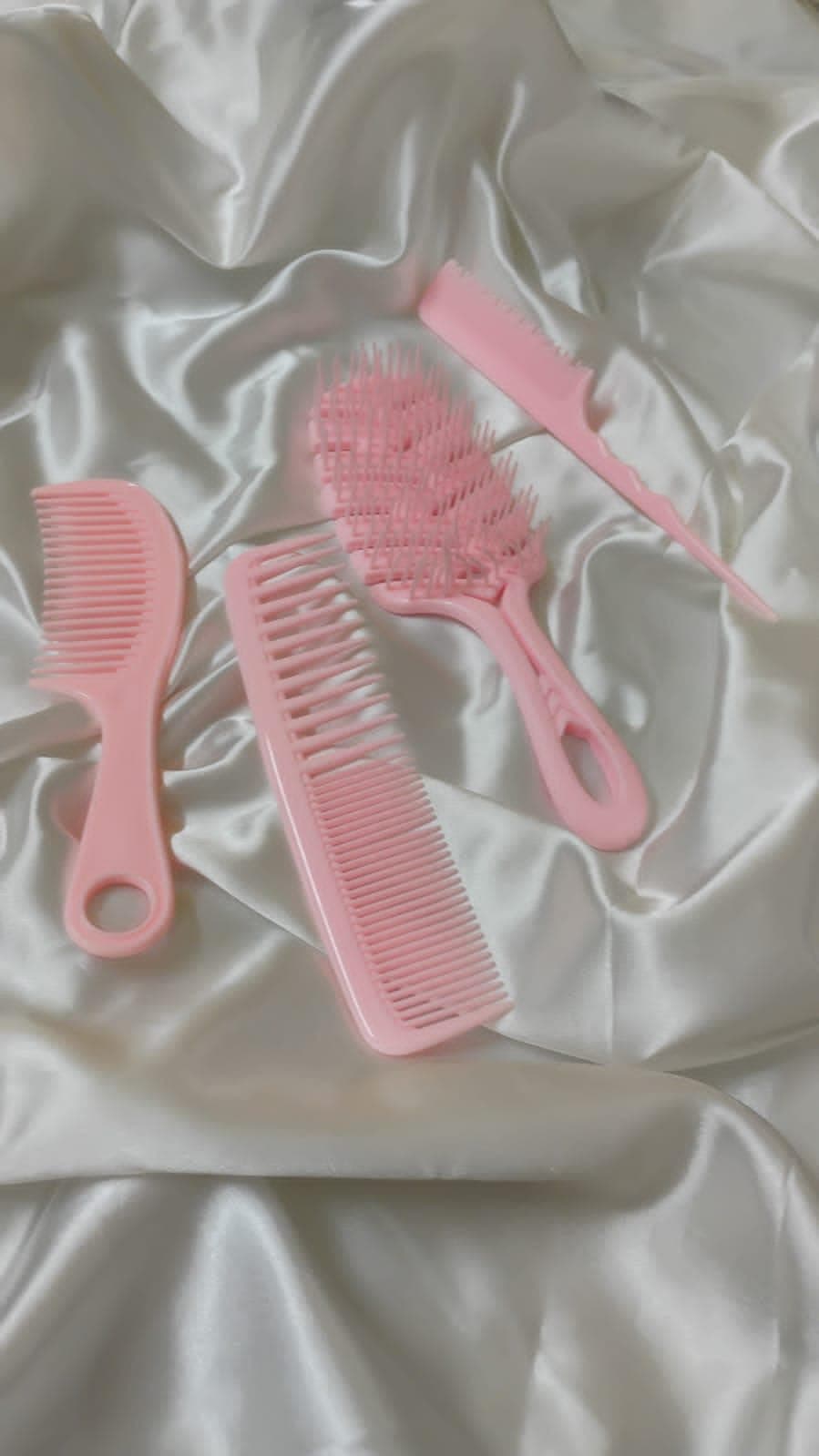 Joyify 4-Piece Pink Hair Care Set, Professional Styling Combs and Brush Kit, Detangling Wide Tooth Comb with Handle for Daily Grooming